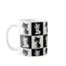 Schwarz-weißer Katzenmonogramm-Block