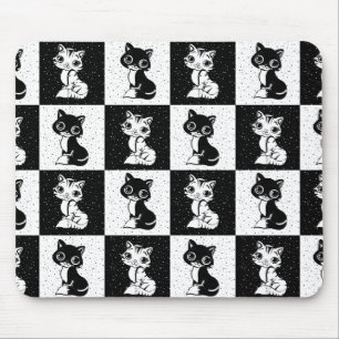 Schwarz-weißer Katzenmonogramm-Block Mousepad