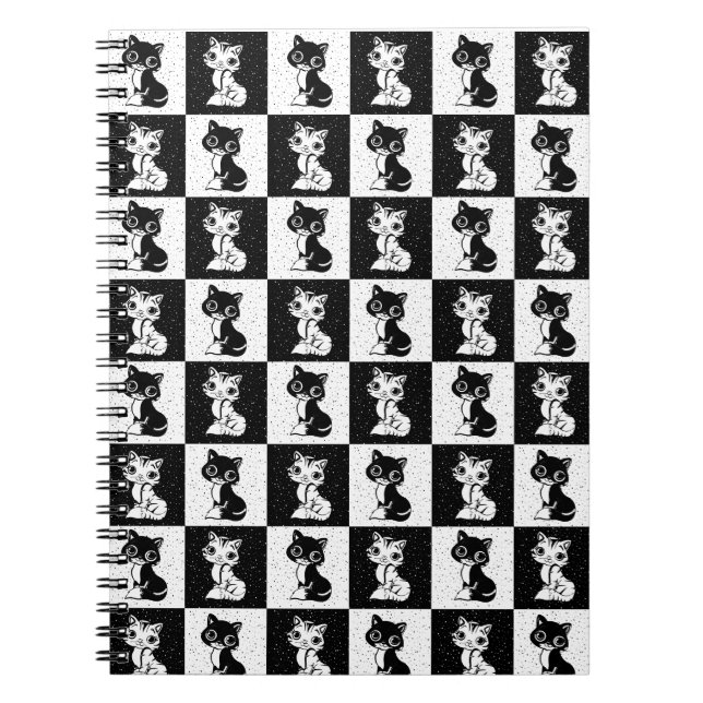 Schwarz-weißer Katzenmonogramm-Block Notizblock (Vorderseite)