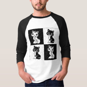 Schwarz-weißer Katzenmonogramm-Block T-Shirt