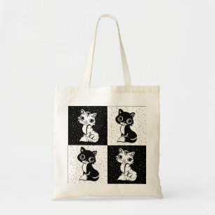Schwarz-weißer Katzenmonogramm-Block Tragetasche