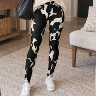 Schwarz-weißer Kuhdruck Leggings