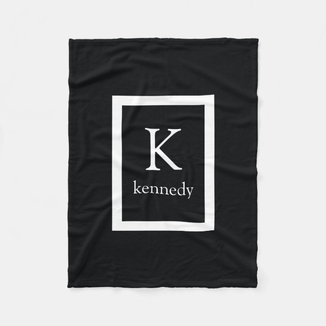 Schwarz-weißer kundenspezifischer Monogramm-Name Fleecedecke (Vorderseite)