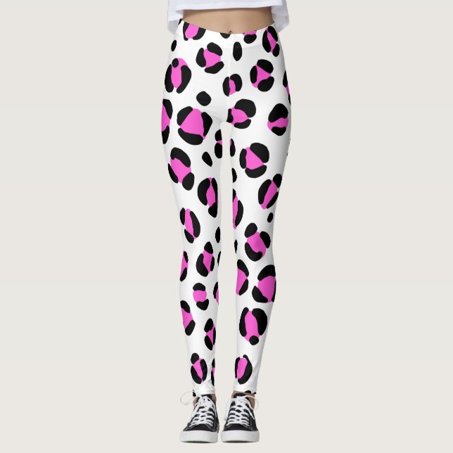 Schwarz-weißer Leopardendruck, rosa Leggings (Vorderseite)