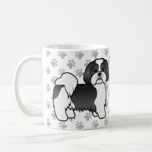 Schwarz-weißer Lhasa Apso süßer Cartoon-Hund Kaffeetasse