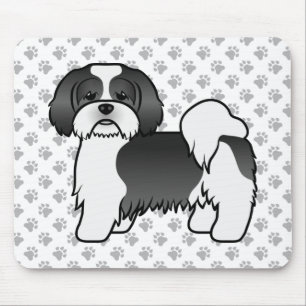 Schwarz-weißer Lhasa Apso süßer Cartoon-Hund Mousepad