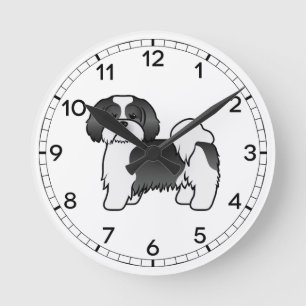Schwarz-weißer Lhasa Apso süßer Cartoon-Hund Runde Wanduhr
