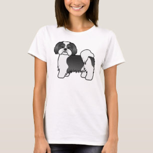 Schwarz-weißer Lhasa Apso süßer Cartoon-Hund T-Shirt