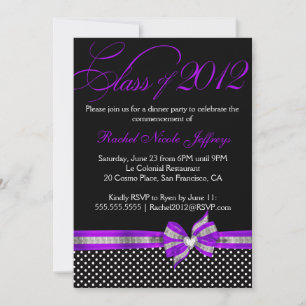 Schwarz-weißer Lila Polka Dot Abschluss Einladung