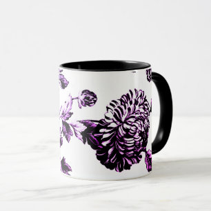 Schwarz-weißer Lila Vintager Botanischer Blumenzel Tasse