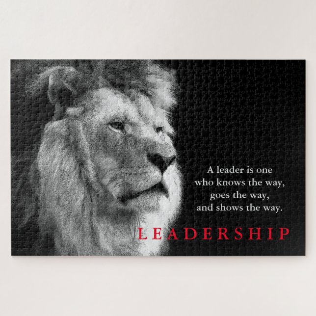 Schwarz-weißer Lion Motivierend Leadership Zitat Puzzle (Horizontal)
