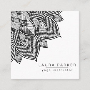Schwarz-weißer Lotosmandala-Yoga-Lehrer holistisc Quadratische Visitenkarte