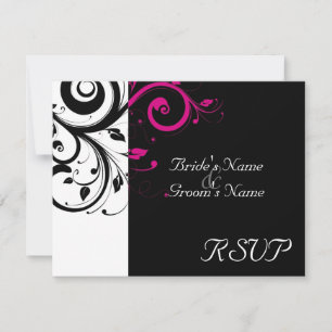 Schwarz +Weißer Magenta-Swirl Hochzeitspassende UA RSVP Karte