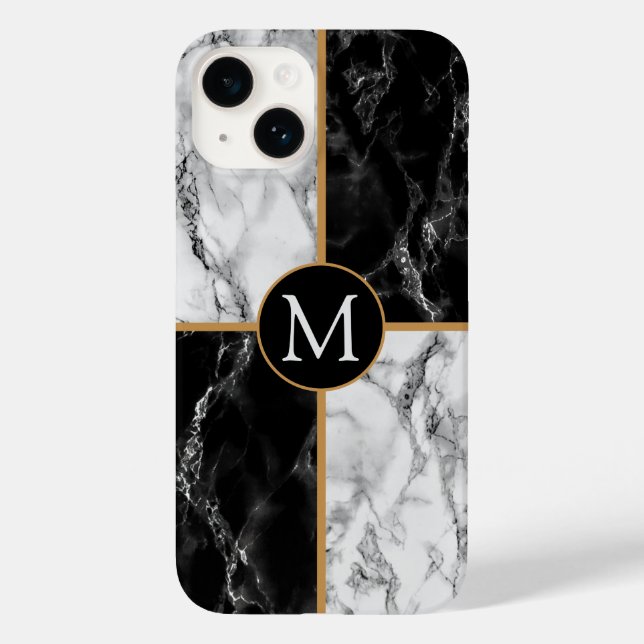 Schwarz-weißer Marble Benutzerdefinierter iPhone-L Case-Mate iPhone Hülle (Rückseite)