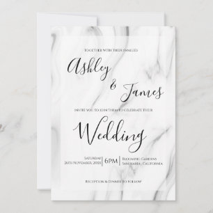Schwarz-weißer Marmor Elegante Script Wedding Einl Einladung