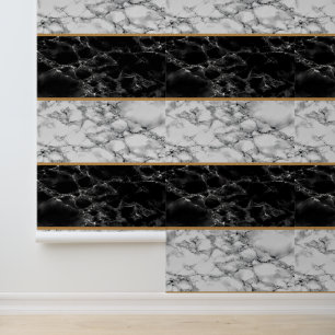Schwarz-weißer Marmor mit Goldlinie Tapete