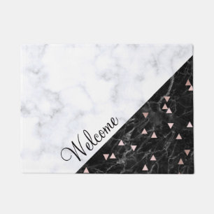 Schwarz-weißer Marmor Rose geometrisch Fußmatte