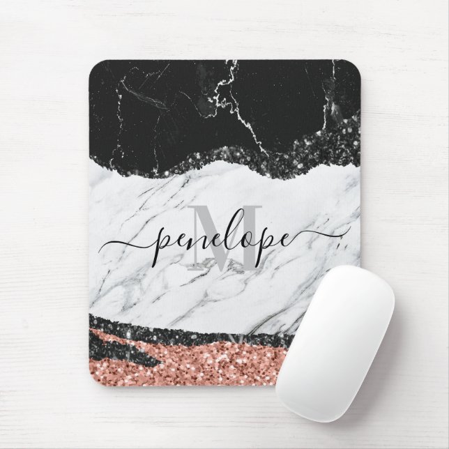 Schwarz-weißer Marmor und Glitzer Mousepad (Mit Mouse)