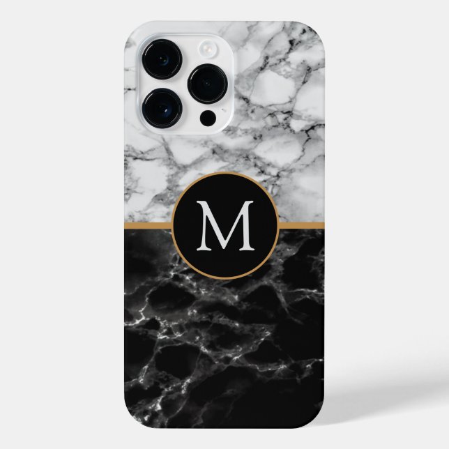 Schwarz-weißer Marmorstein für Monogramm iPhone Hülle (Rückseite)