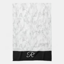 Schwarz-weißer Marmorstil Monogram Personalisiert Geschirrtuch