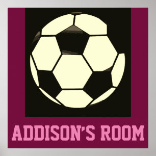 Schwarz-weißer Maroon Pink Soccer Ball Individuell Poster