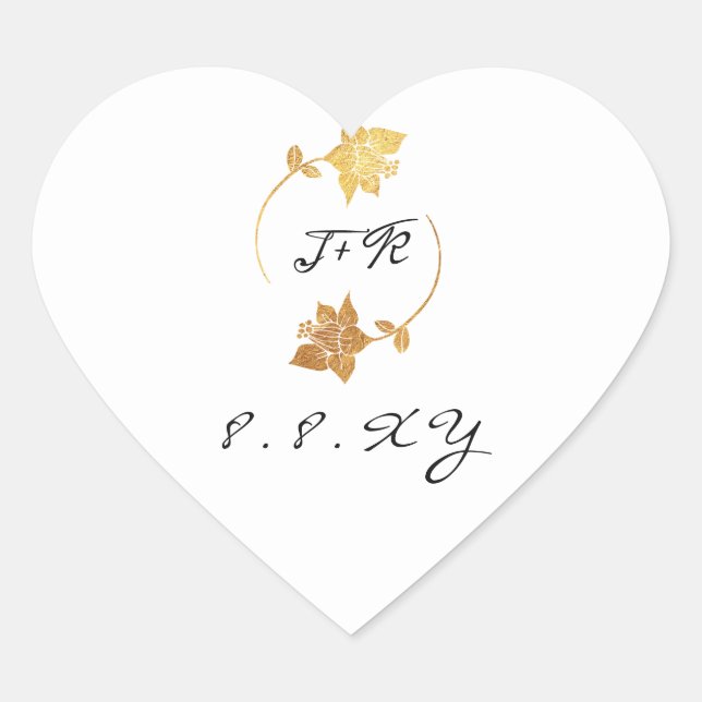 Schwarz-weißer Minimal-Goldkranz Save the Date Herz-Aufkleber (Vorderseite)