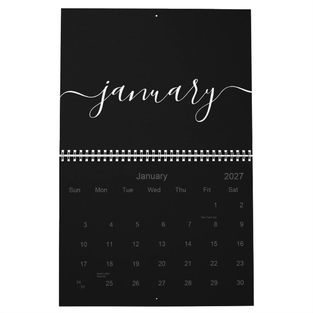 Schwarz-weißer Minimalist 2027 Kalender (Jan 2027)