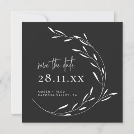 Schwarz-weißer Minimalistischer Kranz Save the Dat Save The Date