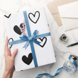 Schwarz-weißer Minimalistischer Valentinstag Geschenkpapier