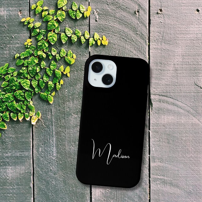 Schwarz-weißer mit Monogramm Name Minimalistisch Case-Mate iPhone Hülle (Monogram Name Black White Minimal Minimalist Trendy Chic Stylish iPhone case)