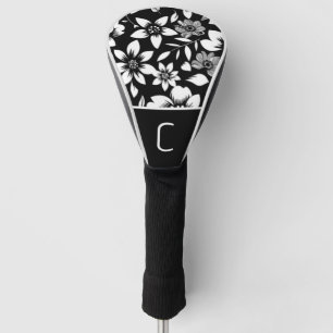 Schwarz Weißer Moderner Floraler Blätter Wehen Dru Golf Headcover