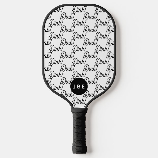 Schwarz-weißer, moderner Monogramm-Dink Pickleball Schläger (Vorderseite)