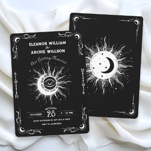 Schwarz-weißer Mond Sonn Tarot himmlische Hochzeit Einladung