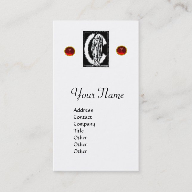 SCHWARZ-WEISSER MONOGRAM C-SCHREIBEN, ROT RUBY GEM VISITENKARTE (Vorderseite)