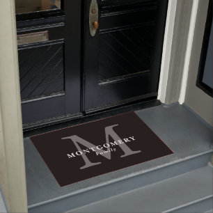 Schwarz-weißer Monogramm-Graue Elegante Chic-Famil Fußmatte