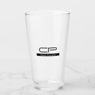 Schwarz-weißer Monogramm Name Modern Schlicht einf Glas