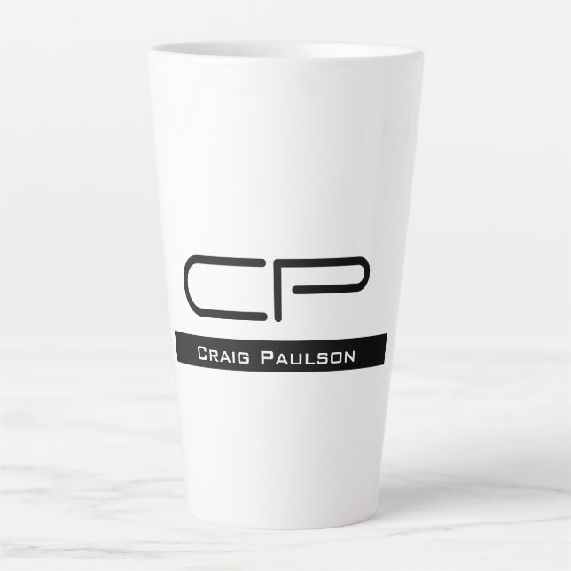 Schwarz-weißer Monogramm Name Modern Schlicht einf Milchtasse (Vorderseite)