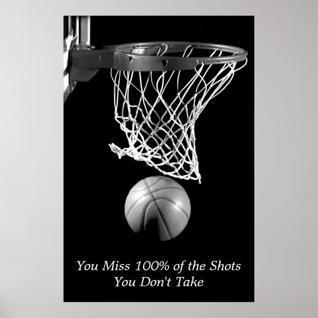 Schwarz-weißer Motivierend Basketball-Sport Poster (Vorne)