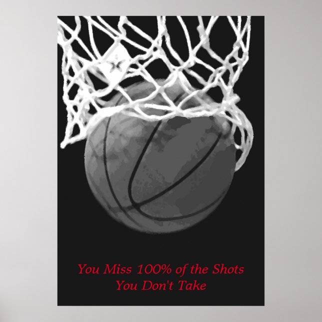 Schwarz-weißer Motivierend Basketball-Sport Poster (Vorne)
