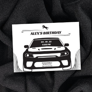 Schwarz-weißer Mustang-Auto Geburtstag Einladung
