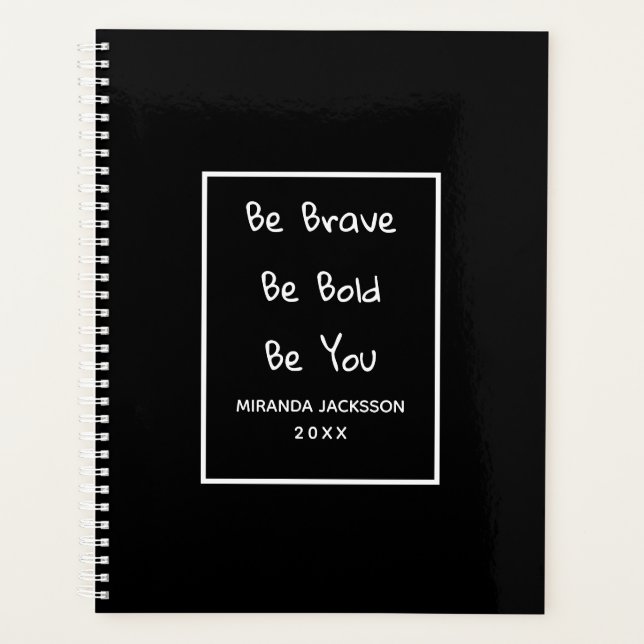 Schwarz-weißer Name des motivierend Zitats Planer (Vorderseite)