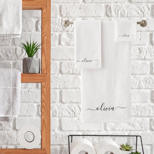Schwarz-weißer Name für das Girl-Monogramm Badhandtuch Set