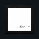 Schwarz-weißer Name für das Girl-Monogramm Erinnerungskiste<br><div class="desc">Schwarz und Weiß einfache Skript Monogram Name Jewelry Keepake Box. Dies macht den perfekten Abschluss,  Geburtstag,  Hochzeit,  Brautparty,  Jubiläum,  Babydusche oder Junggeselinnen-Abschied Geschenk für jemanden,  die Lieben glamourösen Luxus und schicke Stile.</div>