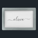 Schwarz-weißer Name für das Girl-Monogramm Rechteckige Gürtelschnalle<br><div class="desc">Schwarz und Weiß einfache Script Monogram Name Gürtelschnalle. Das macht den perfekten Abschluss,  süß 16 16.,  18.,  21.,  30.,  40.,  50.,  60.,  70.,  80.,  90.,  100. Geburtstag,  Hochzeit,  Brautparty,  Jubiläum,  Babydusche oder Junggeselinnen-Abschied Geschenk für jemanden,  der Luxus und Chic Stil Lieben glänze.</div>