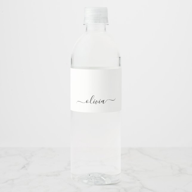 Schwarz-weißer Name für das Girl-Monogramm Wasserflaschenetikett (Vorderseite)