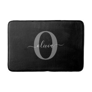 Schwarz-weißer Name für Monogramm-Skript Badematte