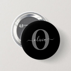 Schwarz-weißer Name für Monogramm-Skript Button