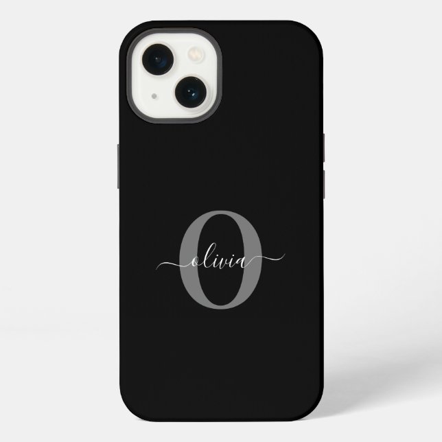 Schwarz-weißer Name für Monogramm-Skript iPhone Hülle (Rückseite)