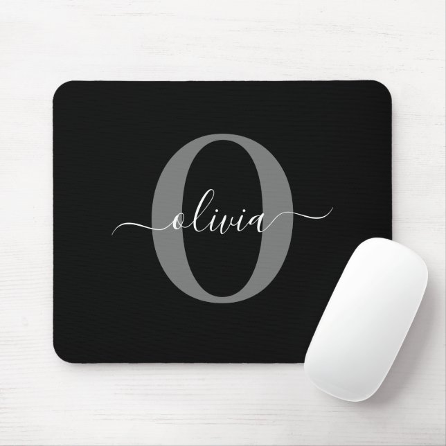 Schwarz-weißer Name für Monogramm-Skript Mousepad (Mit Mouse)