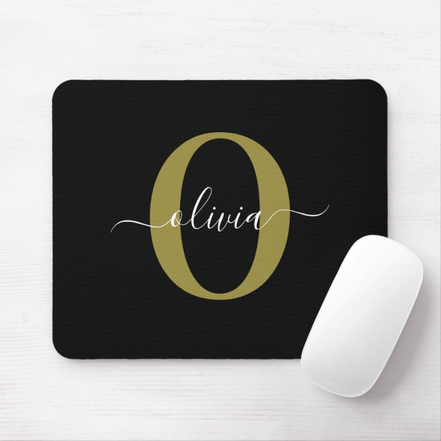 Schwarz-weißer Name für personalisierte Monogramm- Mousepad (Mit Mouse)